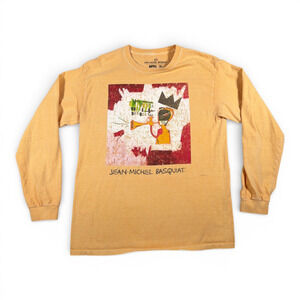 Jean Michel Basquiat Shirt Adult MEDIUM Brown Jazz Music Trumpet Long Sleeve Art